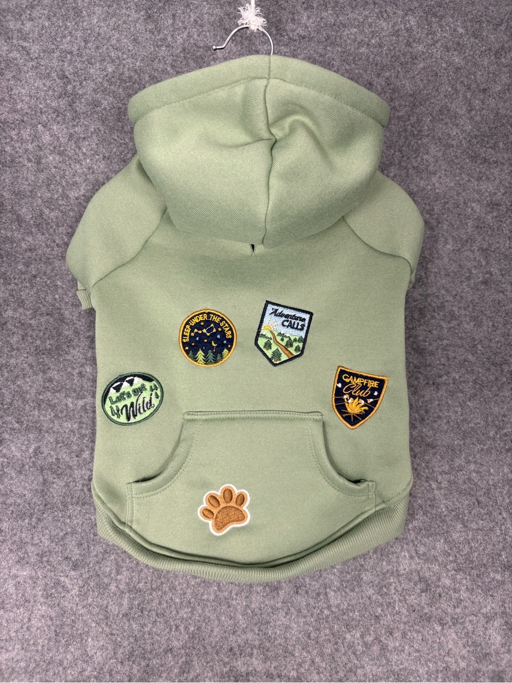 Dog hoodie with patches
